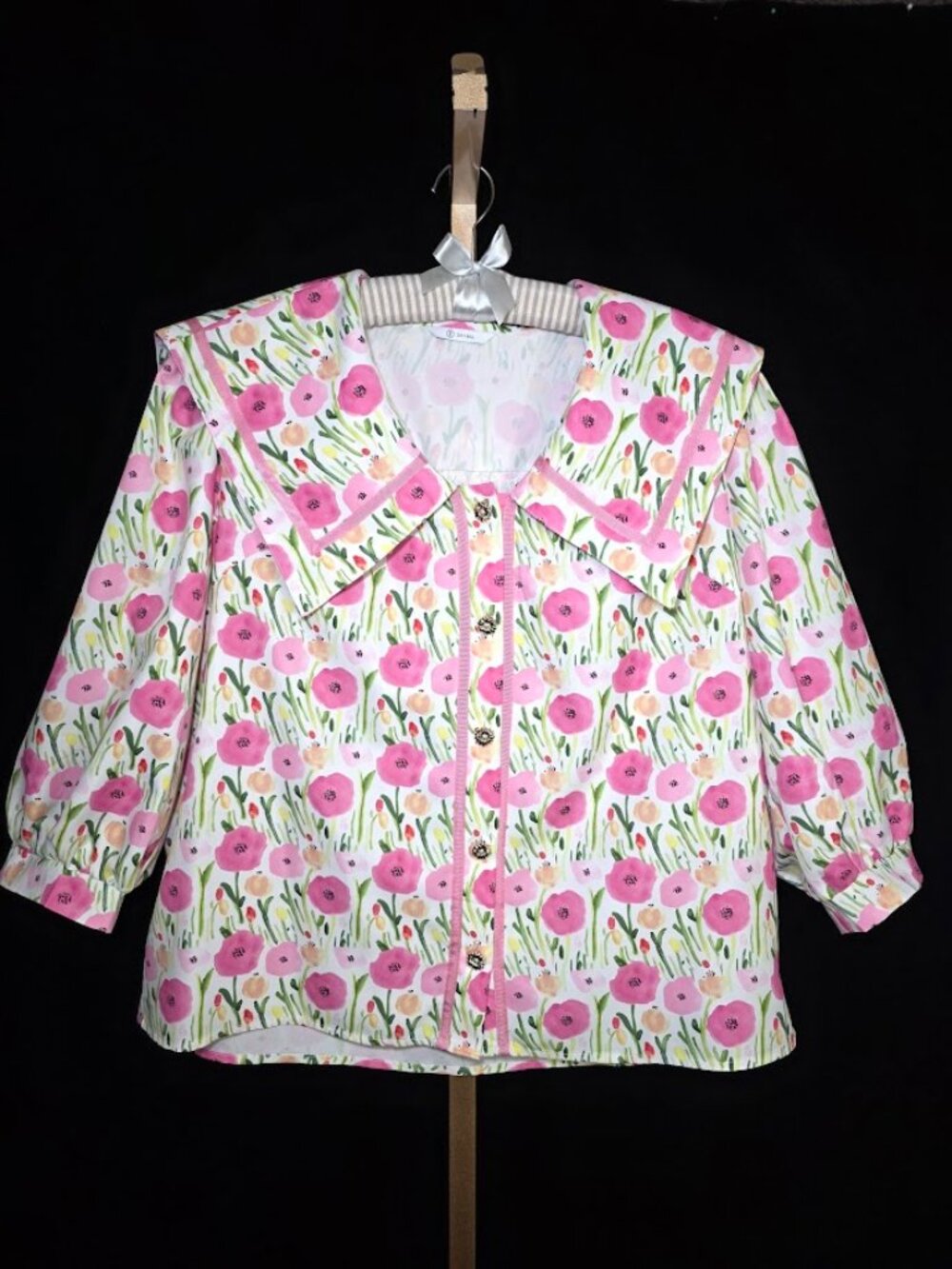 NWOT Cici Bell Floral Wide Collar Blouse in Pink XL